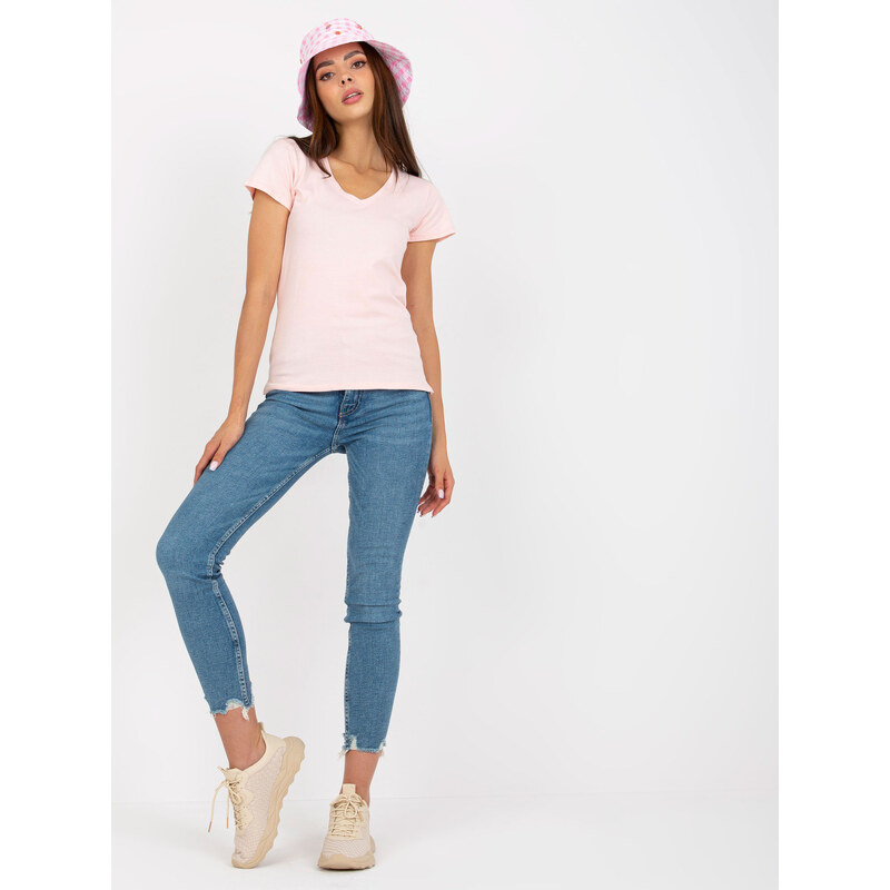BASIC FEEL GOOD Svetloružové tričko s výstrihom do V -B-012.48P-light 34396139