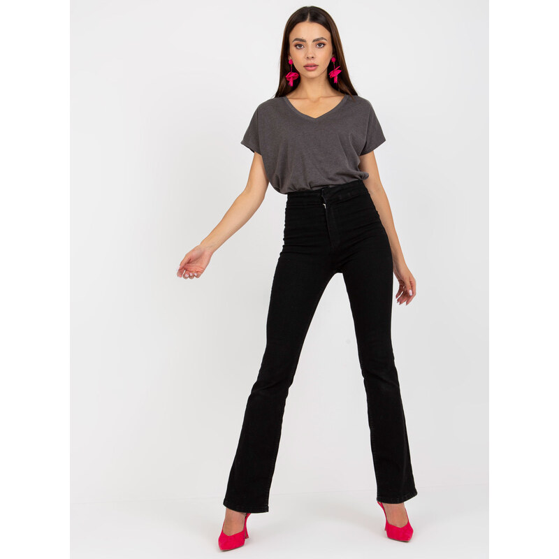 BASIC FEEL GOOD Tmavosivé tričko s výstrihom do V B-014.86-dark grey 34396135