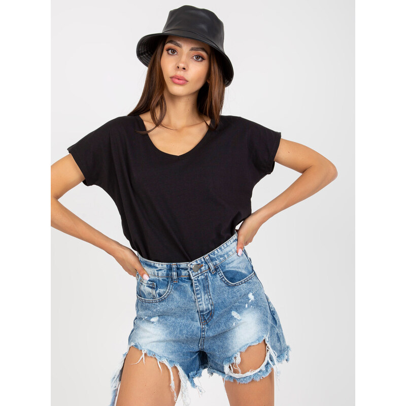 BASIC FEEL GOOD Čierne tričko s výstrihom do V B-014.34-black 34396143