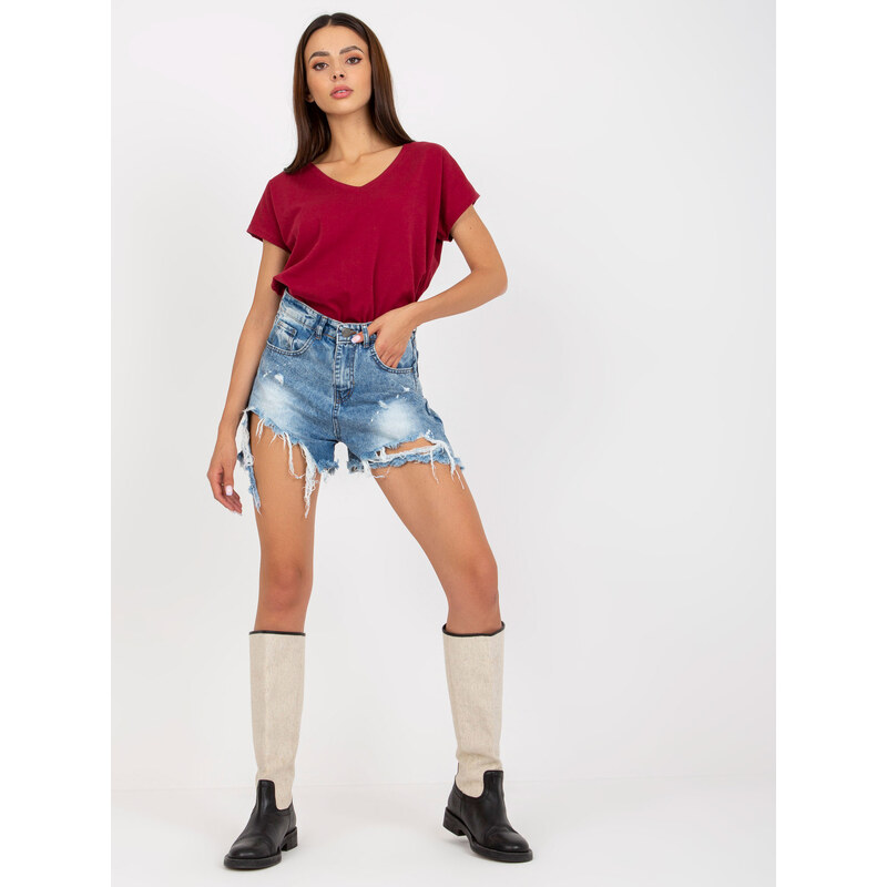 BASIC FEEL GOOD Vínové tričko s výstrihom do V B-014.04X-bordo 34396129