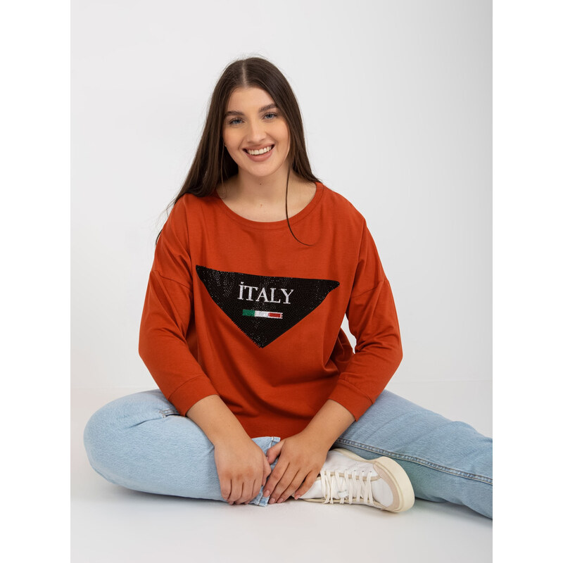 BASIC Tehlovo-oranžové tričko s aplikáciou Italy -VI-BZ-2911.82P 37757928
