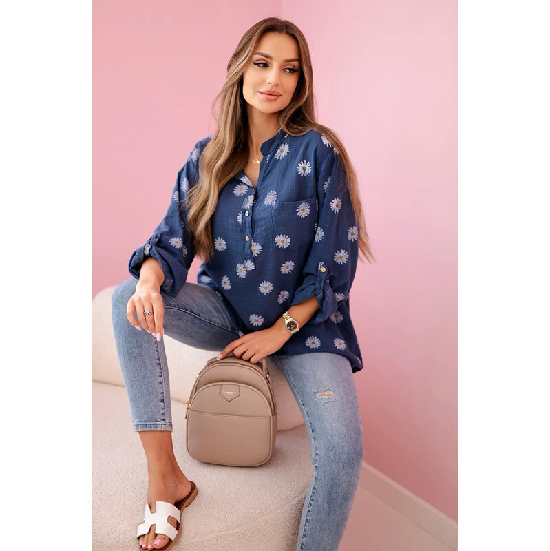Fashionweek Košeľová Ľanová blúzka kvetinová potlač K22062 67370218