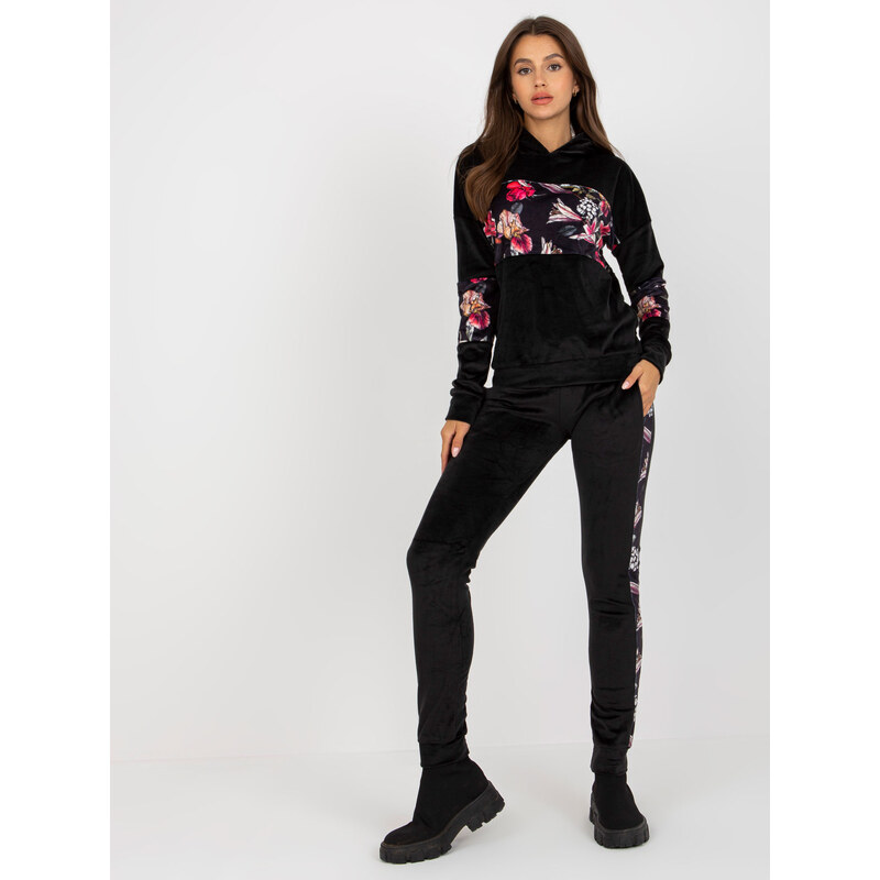 RUE PARIS Čierna velúrová tepláková súprava RV-KMPL-8234.35X-black 57950748