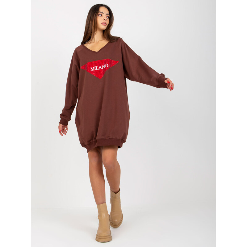 VITON Tmavohnedé mikinové šaty Milano -VI-BL-3113.73P-dark brown 36840647