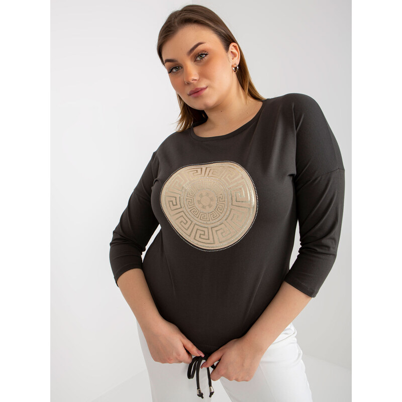 RELEVANCE Khaki tričko s guľatou lesklou aplikáciou -RV-BZ-8454.20P 57951251