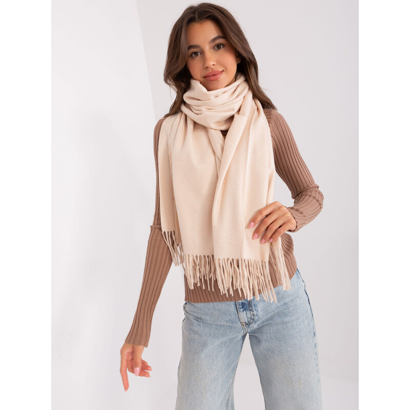 ITALY MODA Svetlobéžový šál so strapcami -AT-SZ-23185.62P-light beige 57953206