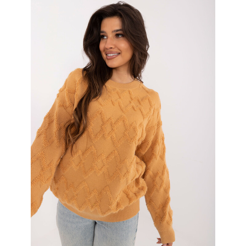 ITALY MODA Camel dámsky sveter s okrúhlym výstrihom AT-SW-2361.61 57956095