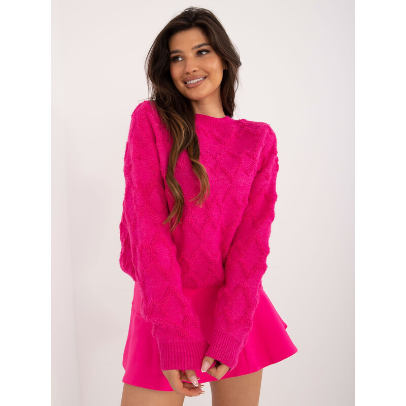 ITALY MODA Tmavoružový dámsky sveter s okrúhlym výstrihom AT-SW-2361 57956097