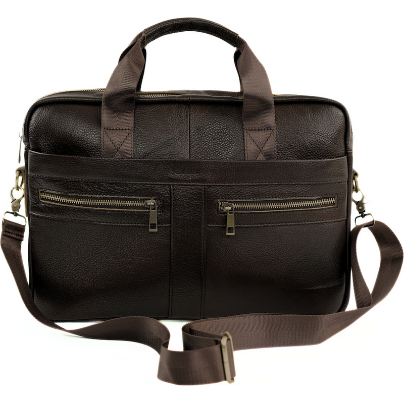SOLIER Veľká tmavohnedá pánska kožená taška MILO na notebook a 63233227