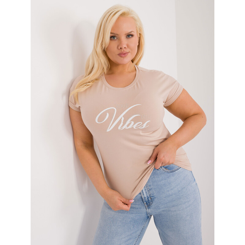 RELEVANCE Béžové tričko s nápisom RV-TS-9475.60-beige 57955144