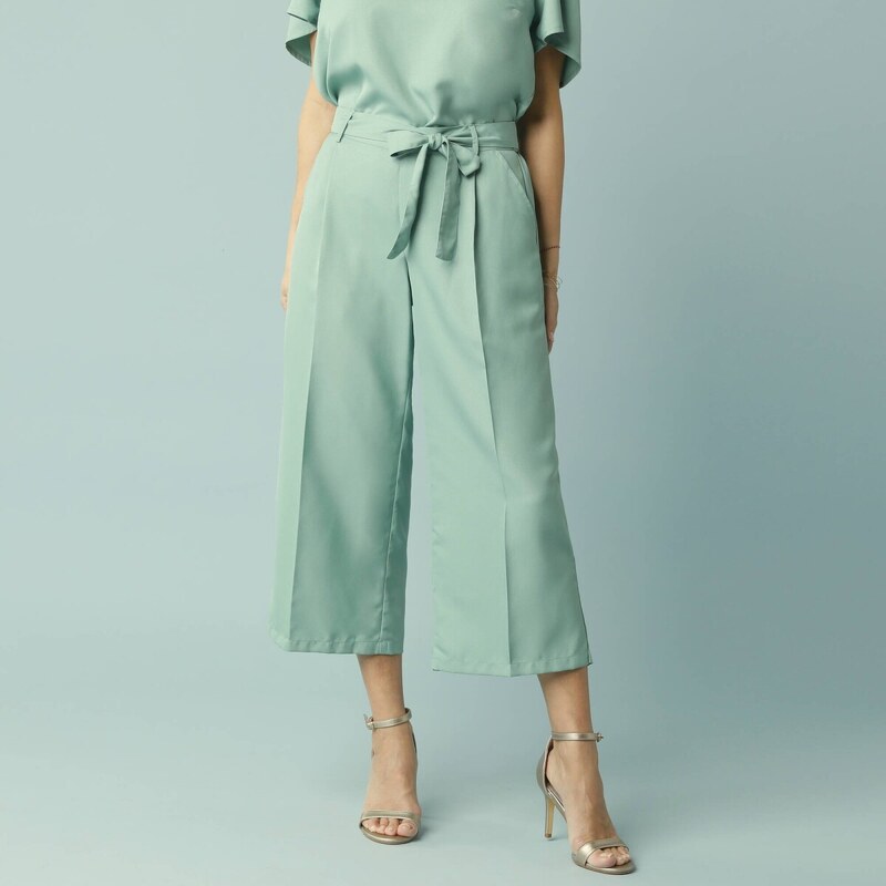 Široké 7/8 nohavice s pružným pásom a opaskom, pre nižšiu postavu 62999418