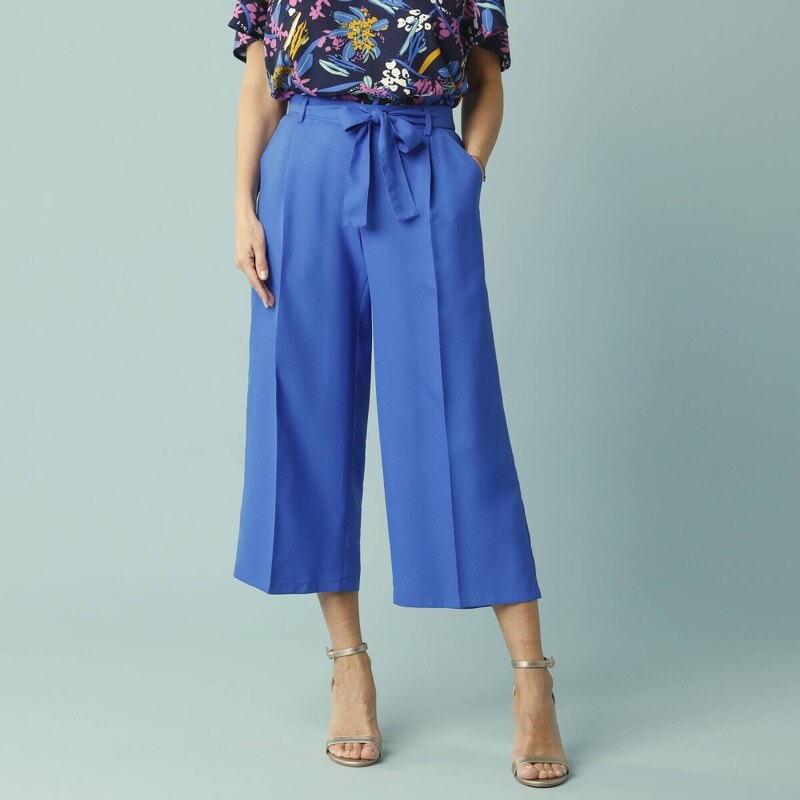 Široké 7/8 nohavice s pružným pásom a opaskom, pre nižšiu postavu 62999419