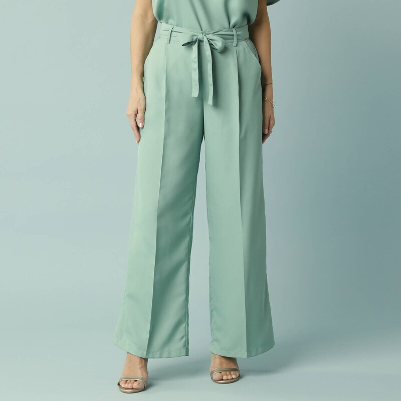 Široké dlhé nohavice s pružným pásom a opaskom, pre nižšiu postavu 62999438