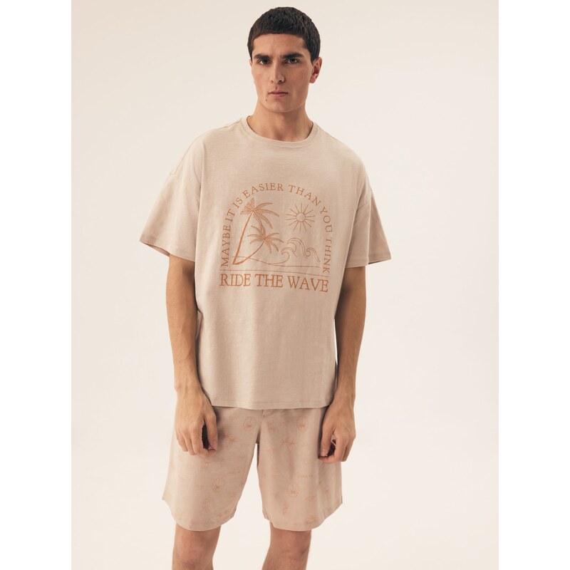 Henderson Pánske bavlnené pyžamo krátke Sand 42604-02X, Farba piesková 63005605