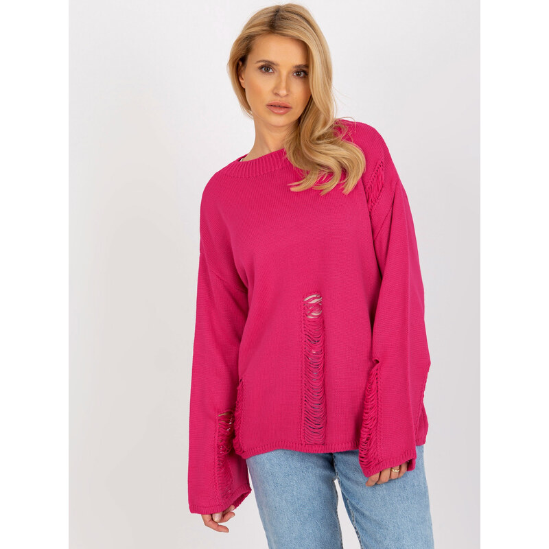 BASIC Fuchsiový dierkovaný sveter BA-SW-8043.08X-fuchsia 38159744