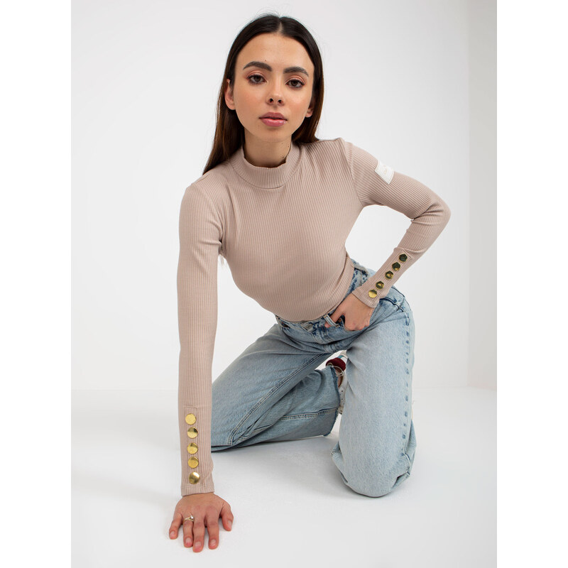 BASIC Béžové tričko s dlhým rukávom TW-BZ-OB-009.28-beige 39163556