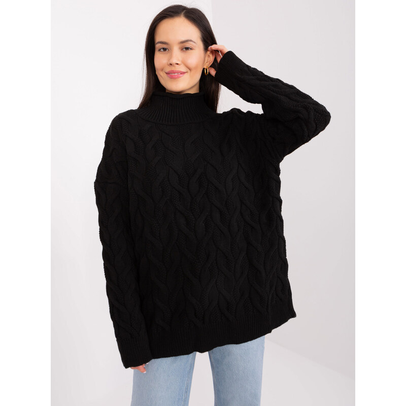 BASIC Čierny pletený sveter s rolákom BA-SW-8038.30-black 46982599