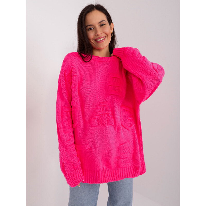 BASIC Tmavoružový sveter so vzorom BA-SW-8053.31-fluo pink 47338464