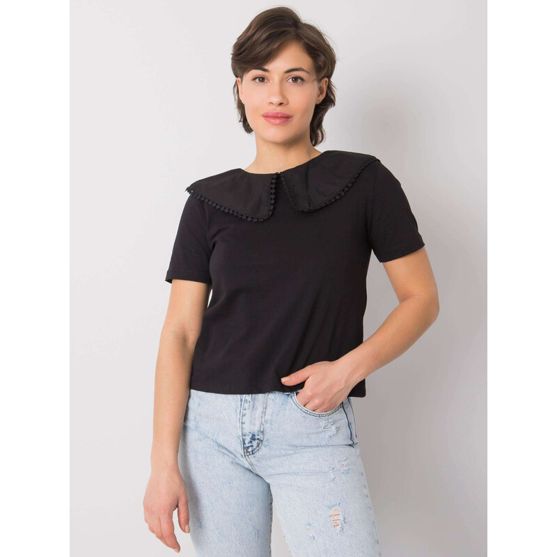 RUE PARIS Čierne dámske tričko s golierom 157-TS-6475.91-black 57947476