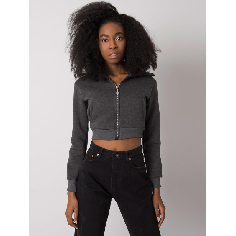 RUE PARIS Tmavosivá dámska krátka mikina na zips RV-BL-7305.79-dark 57948796