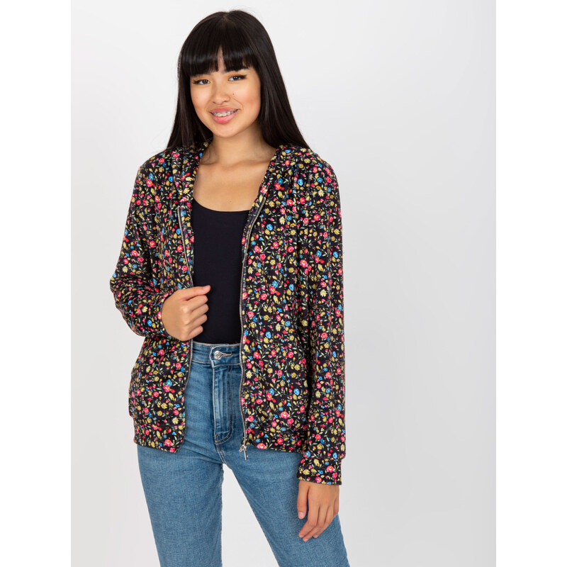 RUE PARIS Čierna kvetovaná bomber mikina -RV-BL-8121.29-black-yellow 57950676