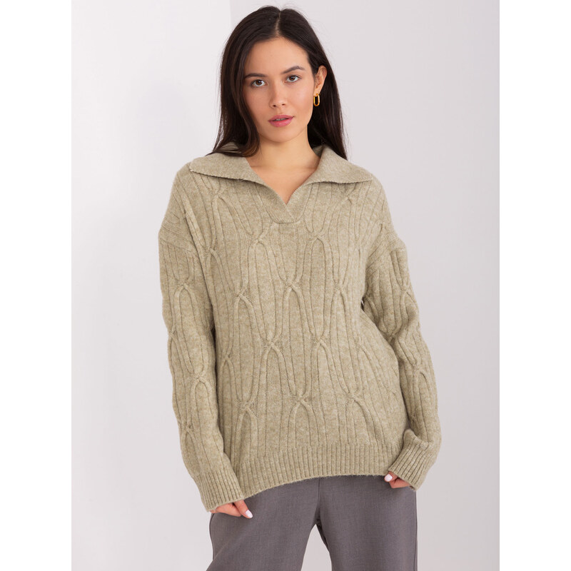 ITALY MODA Khaki sveter s golierom -AT-SW-2349-2.27-khaki 57953776