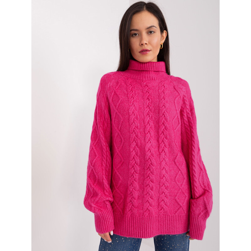 ITALY MODA Tmavoružový rolák s vrkočovým vzorom -AT-SW-2355-2.30X 57953788