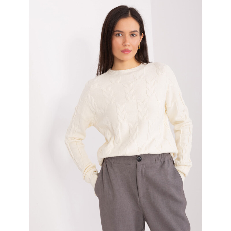 ITALY MODA Smotanový vrkôčikový sveter -AT-SW-2340.22-ecru 57953785