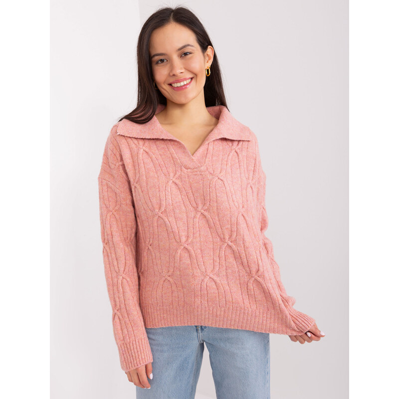 ITALY MODA Ružový sveter s golierom -AT-SW-2349-2,96-tmavo ružový 57953791