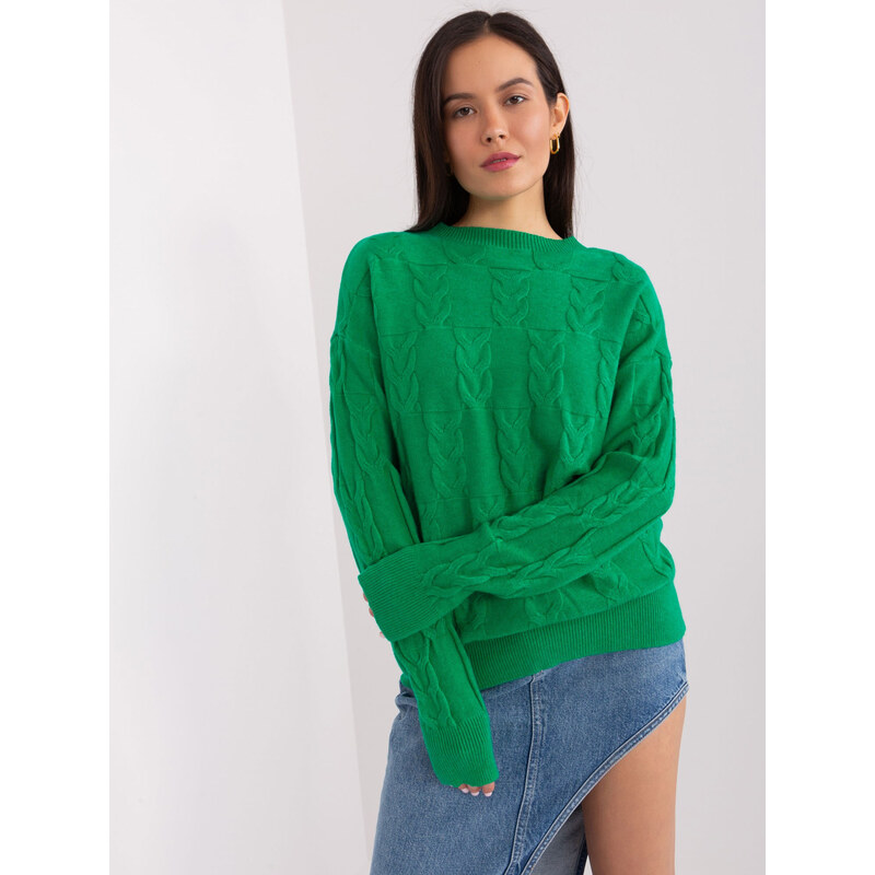 ITALY MODA Zelený vrkôčikový sveter -AT-SW-2340.22-zielony 57953786