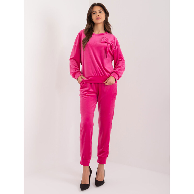 ITALY MODA Tmavoružová velúrová súprava s mašľou DHJ-KMPL-8870.59-dark 57954779