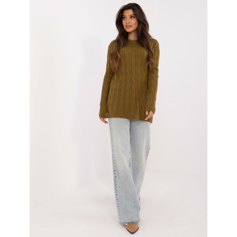 ITALY MODA Klasický pletený khaki svetr -AT-SW-2343.88-khaki 57956158