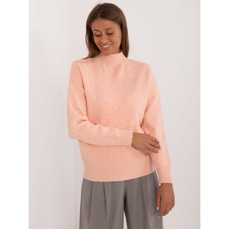 ITALY MODA Marhuľový dámsky sveter so vzormi AT-SW-2339.54-peach 57956299