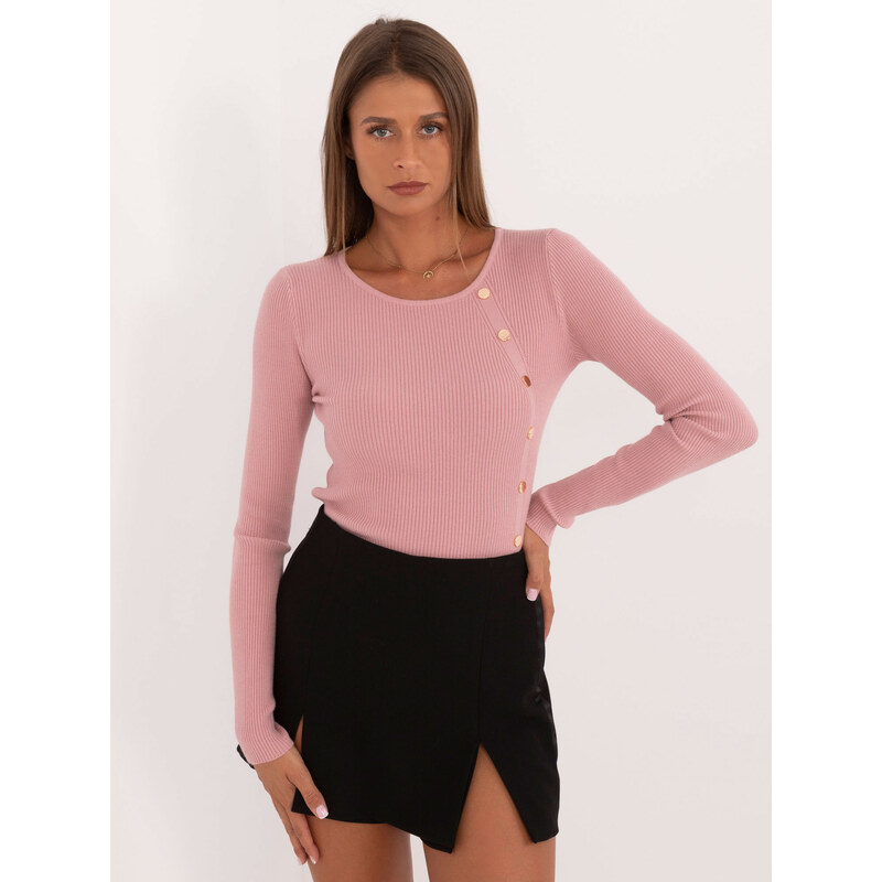 ITALY MODA Svetloružový rebrovaný sveter s ozdobnými cvočkami AT-SW 57956308