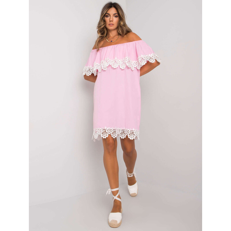 BASIC Ružové šaty so spadnutými ramenami -LK-SK-506992.11-pink 25849137