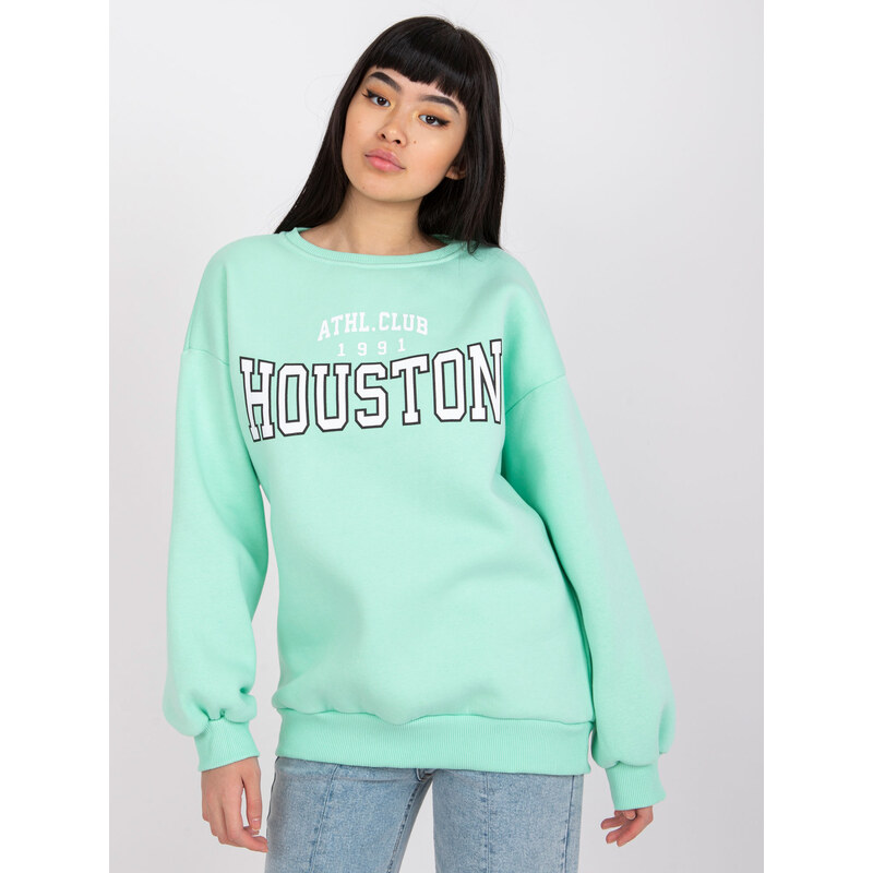 BASIC Mintová mikina s nápisom Houston EM-BL-617-H.21X-mint 29937157