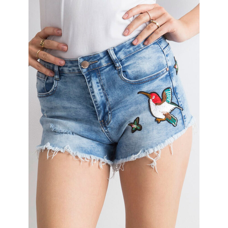 BASIC Dámske krátke džínsové šortky s nášivkou vtáčika JMP-SN-4D551.65 19435869