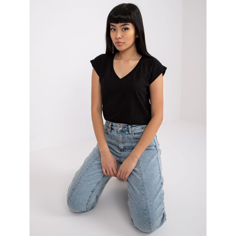 RUE PARIS Čierne basic tričko Atlanta s krátkym rukávom RV-TS-7543.12X 57949245