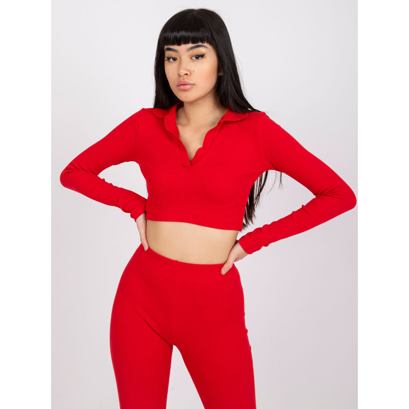 RUE PARIS Červený crop top Flores s golierom RV-BZ-7563.02-red 57949270