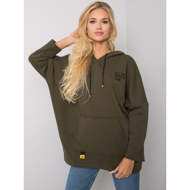 RELEVANCE Khaki mikina s výšivkou All You Need Is Less RV-BL-7098.28 57949301