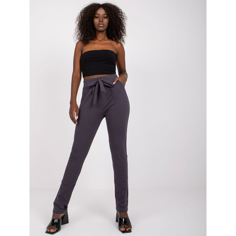 RUE PARIS Grafitové bavlnené nohavice Santos v páse na mašľu RV-DR 57949735