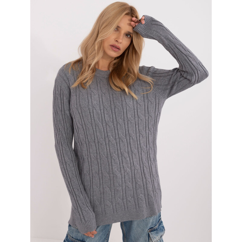 ITALY MODA Tmavosivý klasický pletený sveter -AT-SW-2343.88-dark grey 57956152