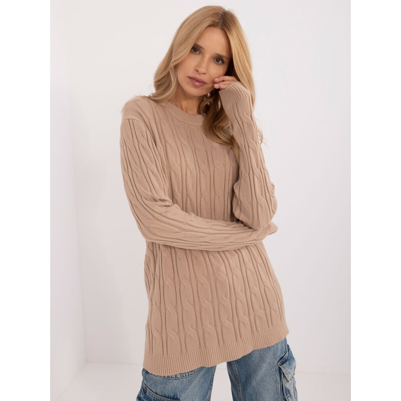 ITALY MODA Béžový klasický pletený sveter -AT-SW-2343.88-beige 57956155
