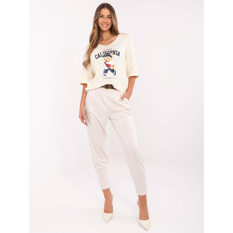 ITALY MODA Svetlobéžové dámske teplákové nohavice s opaskom DHJ-SP 66149357