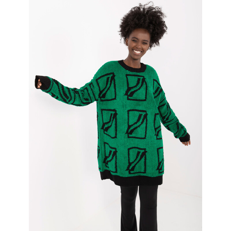 BASIC Tmavozelený voľný sveter so vzormi BA-SW-0277.02-zielony 56217115