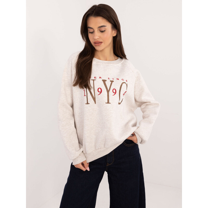BASIC Svetlobéžová mikina s výšivkou NYC EM-BL-857.88-light beige 59689613