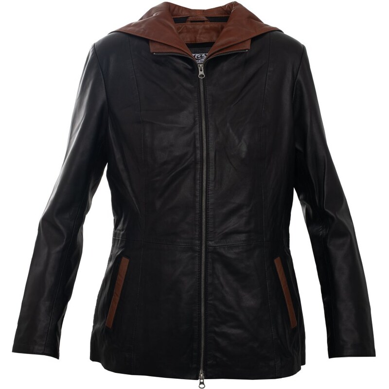 MAX Dámska kožená bunda Julia čierna/koňak 65431348