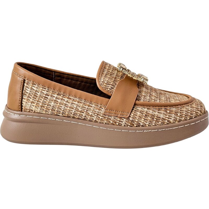 Béžové dámske mokasíny Laura Biagiotti Raffia Brown 63033848