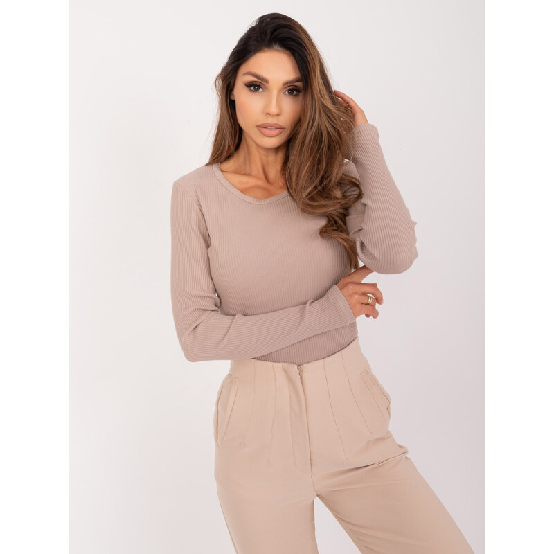 RELEVANCE Tmavobéžové tričko s dlhým rukávom RV-BZ-9112.48P-dark beige 57955458