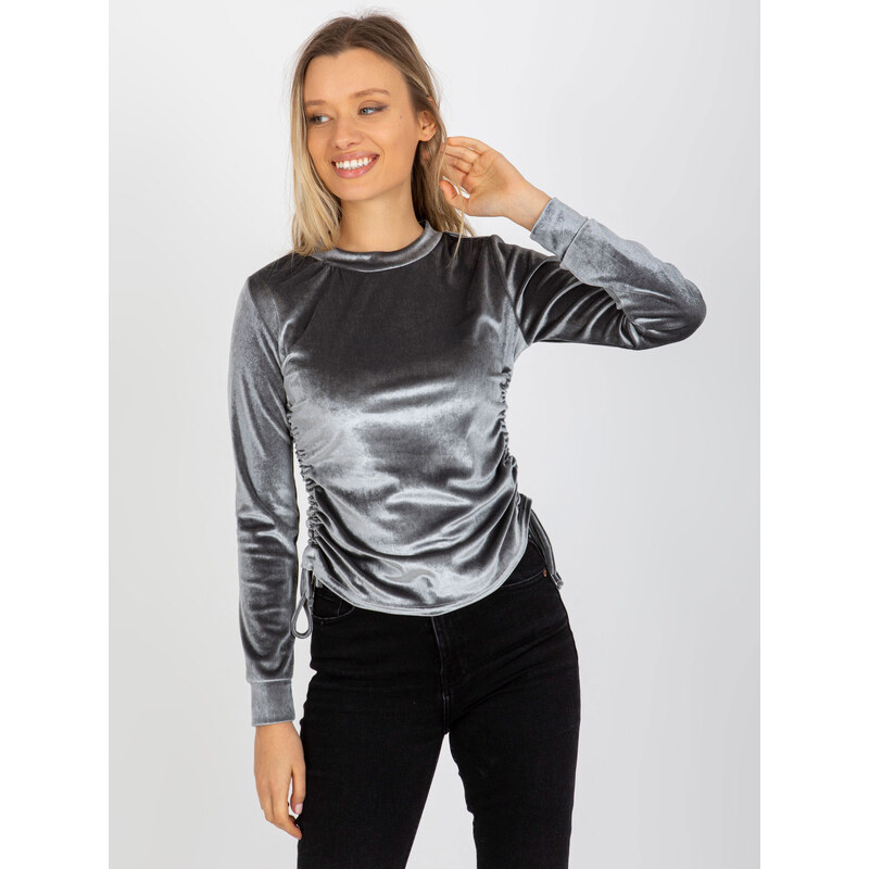 BASIC Sivá zamatová blúzka s riasením -LK-BZ-509033.36P-grey 36455306